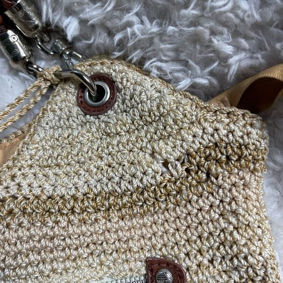 The SAK Crochet Sand,gray &khaki bucket style shoulder bag braided brown straps - Picture 9 of 14